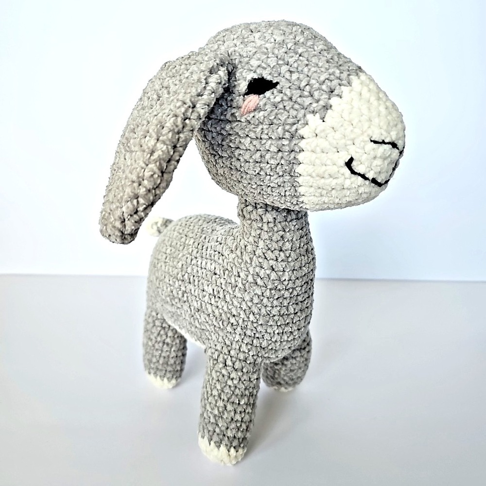 Handmade Crochet Donkey Amigurumi Plush Grey White Soft Chenille Farm Animal Toy